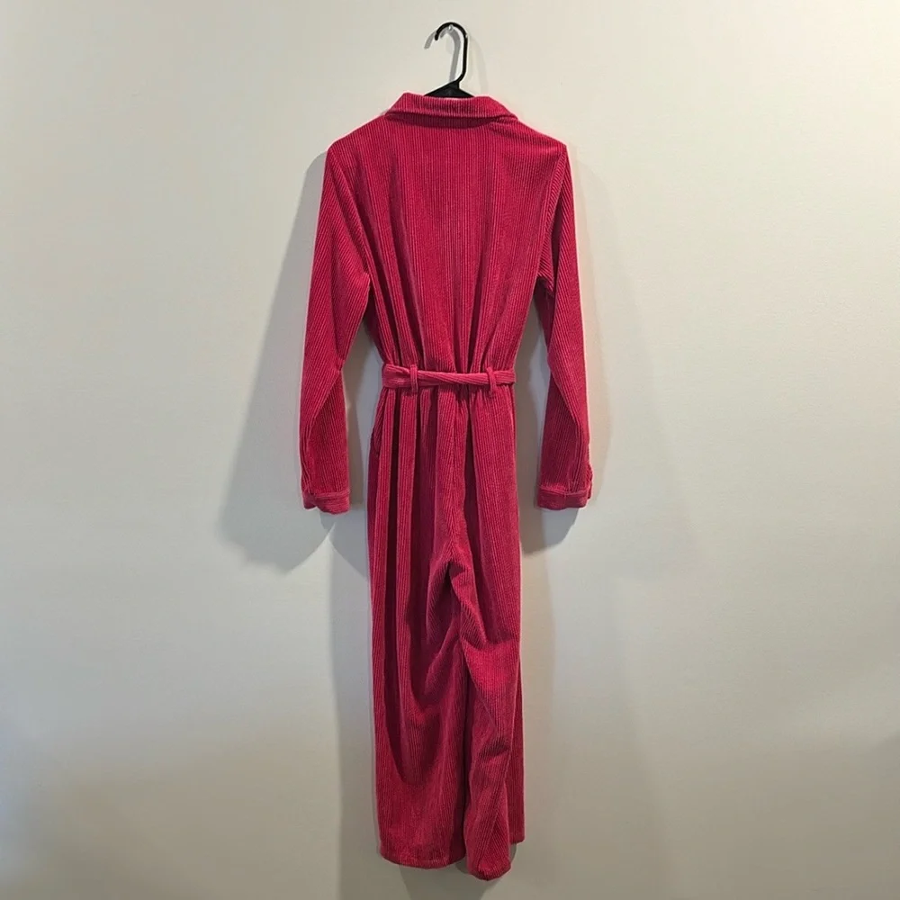 Pink Corduroy Belted Jumpsuit - Picture 7 of 7